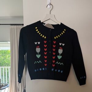 Stella McCartney Kids Black Cardigan with Floral Patterns